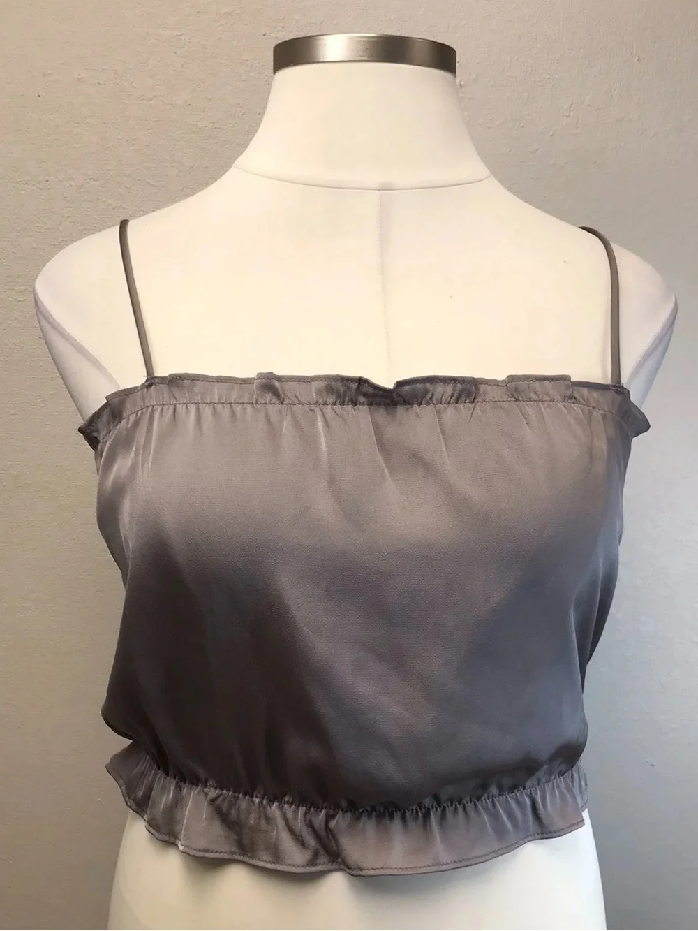 Free People Grey Ruffle Crop Tank Top - Size Large